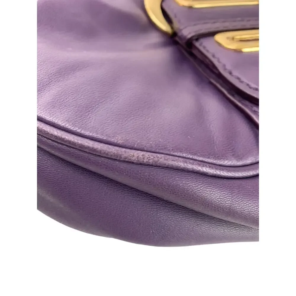Michael Kors Morgen Purple Leather Hobo Bag Goldtone Hardware Buckle B-1006